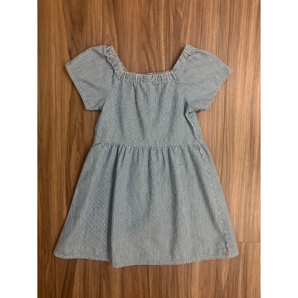 Thereabouts Girls Blue White Striped Cotton Dress Size XS 6-6X Short Sleeve